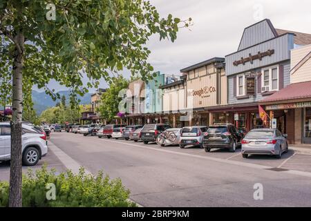 Das Stadtzentrum von Kalispell, Montana, ist ein charmanter Ort, um einen Nachmittag zu verbringen, während Sie den Glacier National Park besuchen. Stockfoto