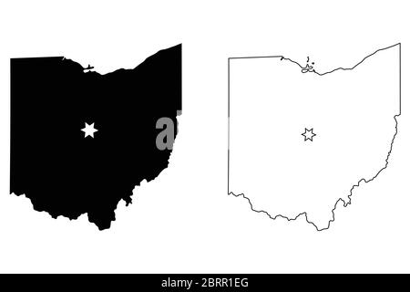 Ohio OH State Karte USA mit Capital City Star in Columbus. Schwarze Silhouette und Umriss isoliert auf weißem Hintergrund. EPS-Vektor Stock Vektor