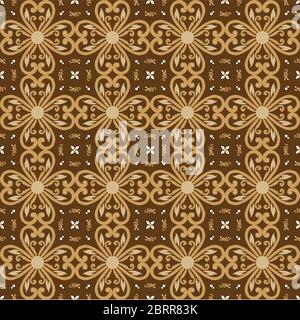 Schönes traditionelles Batik-Blumenmuster mit elegantem goldbraunem Farbdesign Stock Vektor