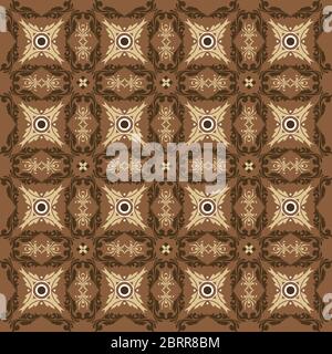 Kunstwerk von schönen Blumenmotiven auf Batik Kawung mit einfachen goldbraunen Farbdesign Stock Vektor