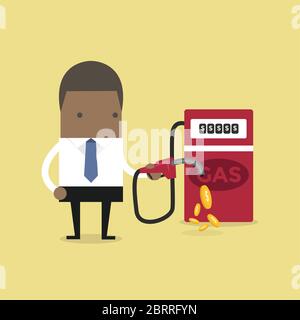 Afrikanischer Geschäftsmann und Tankstelle. Stock Vektor