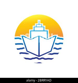 Schiff Sonnenuntergang Logo Design Vorlage Stock Vektor