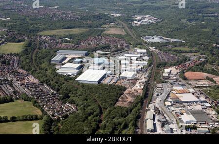 Luftaufnahme des Gewerbegebiets Agecroft Commerce Park, Lamplight Way, Swinton, Manchester Stockfoto