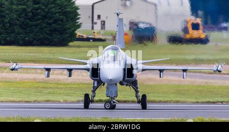 Die schwedische Luftwaffe JAS-39 Gripen wurde im Juli 2019 bei RAF Fairford, Gloucestershire, gefangen genommen. Stockfoto