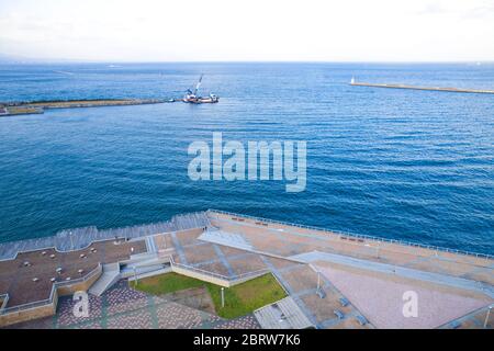 Skyline von Aomori City und Aomori Bay, Aomori Präfektur, Tohoku, Japan. Stockfoto