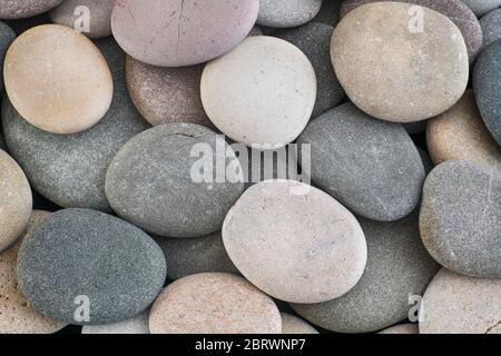 Meeresstein Hintergrund. Haufen Steine. Nahaufnahme. Stockfoto