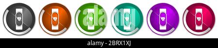 Smart Band Icon Set, Smartwatch, Fitness Silber metallic Chrom Grenze Vektor Web-Buttons in 6 Farben Optionen für webdesign Stock Vektor