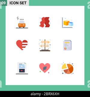 Set von 9 modernen UI-Symbole Symbole Zeichen für ländliche, Geschenk, Würfel, Linien, Liebe editierbare Vektor Design-Elemente Stock Vektor