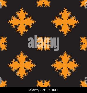 Nahtloses Muster aus orangefarbenen Ritterlilien auf schwarzem Hintergrund. Vektorbild Stock Vektor
