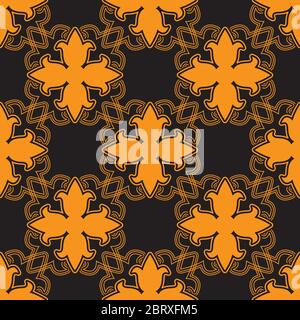 Nahtloses Muster aus orangefarbenen Ritterlilien auf schwarzem Hintergrund. Vektorbild Stock Vektor
