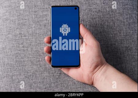 New-York , USA - 22. Mai 2020: Android-System auf dem Smartphone-Bildschirm Startseite Nahaufnahme auf dem Smartphone-Bildschirm Stockfoto