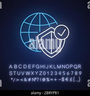 Neonlicht-Symbol für globale Netzwerksicherheit Stock Vektor