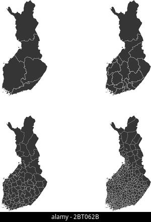 Finnland Vektorkarten mit Verwaltungsregionen, Gemeinden, Departements, Grenzen Stock Vektor