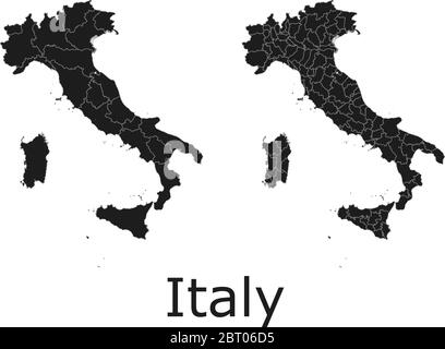 Italien Vektorkarten mit Verwaltungsregionen, Gemeinden, Departements, Grenzen Stock Vektor