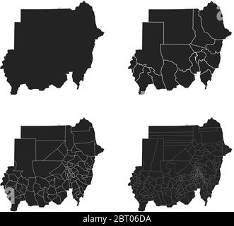 Sudan Vektorkarten mit Verwaltungsregionen, Gemeinden, Departements, Grenzen Stock Vektor