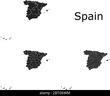 Spanien Vektorkarten mit Verwaltungsregionen, Gemeinden, Departements, Grenzen Stock Vektor