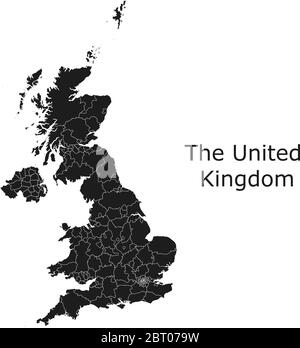 Vereinigtes Königreich Vektorkarten mit Verwaltungsregionen, Gemeinden, Departements, Grenzen Stock Vektor