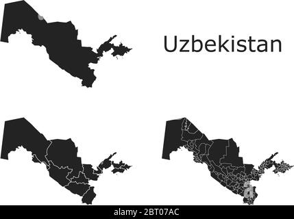 Usbekistan Vektorkarten mit Verwaltungsregionen, Gemeinden, Departements, Grenzen Stock Vektor