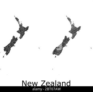 Neuseeland Vektorkarten mit Verwaltungsregionen, Gemeinden, Departements, Grenzen Stock Vektor