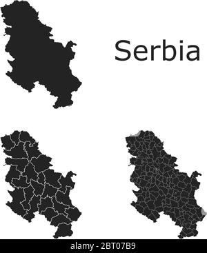 Serbien Vektorkarten mit Verwaltungsregionen, Gemeinden, Departements, Grenzen Stock Vektor