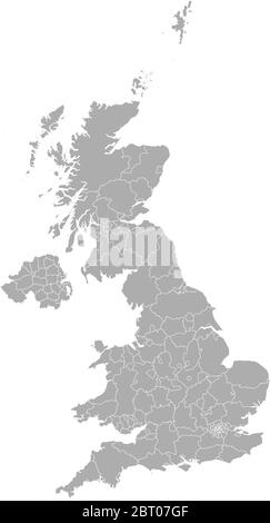 Detaillierte Vektorkarten der Regionen und Verwaltungsgebiete des Vereinigten Königreichs in grauer Farbe Stock Vektor