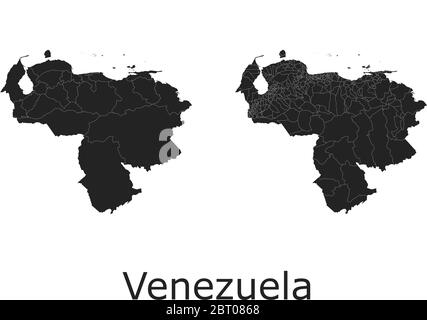 Venezuela Vektorkarten mit Verwaltungsregionen, Gemeinden, Departements, Grenzen Stock Vektor