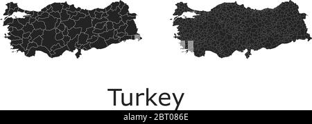 Türkei Vektorkarten mit Verwaltungsregionen, Gemeinden, Departements, Grenzen Stock Vektor