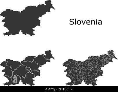Slowenien Vektorkarten mit Verwaltungsregionen, Gemeinden, Departements, Grenzen Stock Vektor
