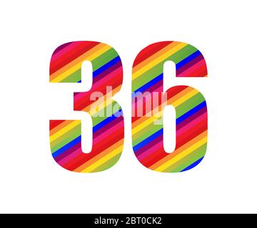 36 Nummer Regenbogenstil Ziffer. Farbenfrohes, sechszahliger Vektorgrafik-Design, isoliert auf weißem Hintergrund. Stock Vektor