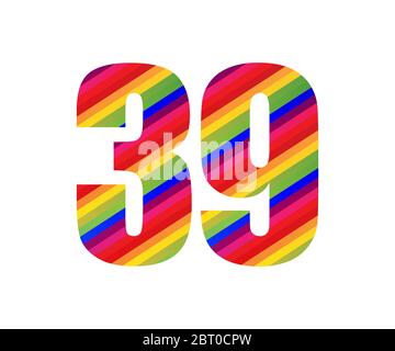 39 Nummer Rainbow Style Ziffer. Farbenfrohes, neununddreißigzahliger Vektor-Illustrationsdesign isoliert auf weißem Hintergrund. Stock Vektor