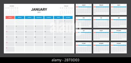 2020 Kalender - Abbildung. Vorlage. Modell. Vektorkalender Stock Vektor