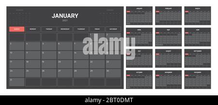 2020 Kalender - Abbildung. Vorlage. Modell. Vektorkalender Stock Vektor