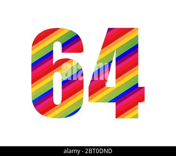 64-Stellige Ziffer Im Rainbow Style. Farbenfrohes, sechzigzahliger Vektorgrafik-Design, isoliert auf weißem Hintergrund. Stock Vektor