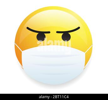 Hochwertiges Emoticon auf weißem Hintergrund. Gesicht mit medizinischer Maske Emoji Vektor-Illustration. Beliebte Chatelemente. Trend-Emoticon. Stock Vektor