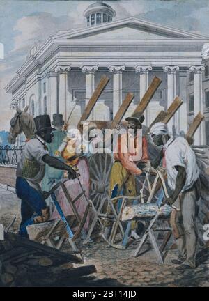 Black Sawyers arbeitet vor der Bank of Pennsylvania, Philadelphia, 1811-ca. 1813. Stockfoto