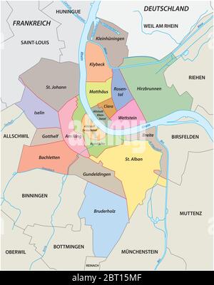 Administrative Vektorkarte der Bezirke von Basel in deutscher Sprache, Schweiz Stock Vektor