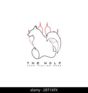 Dieses Bild ist ein Bild eines Wolfes dahinter, das ein Bild des Fußes eines Wolfes ist. Dieses Bild ist für T-Shirt-Designs und -Logos geeignet. Stock Vektor