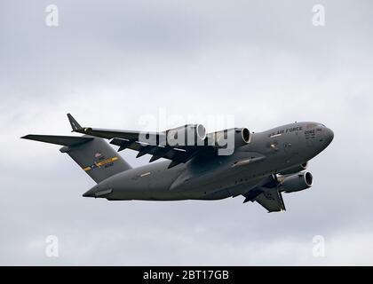 C-17 hebt von Allentown, Pennsylvania ab Stockfoto