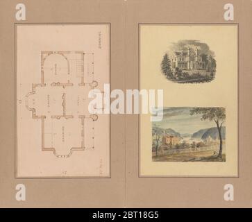 Cottage Residences; oder eine Reihe von Designs für ländliche Hütten und Cottage-Villen, und ihre Anlagen, angepasst an Nordamerika, 1842. Stockfoto