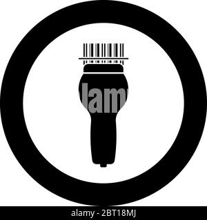 Scannen Barcode mit Hand Scanner Symbol im Kreis rund schwarz Farbe Vektor Illustration flach Stil einfaches Bild Stock Vektor