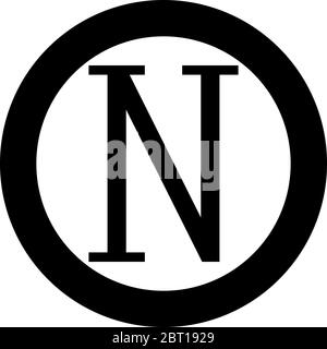 Nu griechisch Symbol Großbuchstaben Großbuchstaben Schrift Symbol im Kreis rund schwarz Farbe Vektor Illustration flach Stil einfaches Bild Stock Vektor