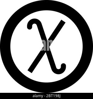 Chi griechisch Symbol kleiner Buchstabe Kleinbuchstaben Schrift Symbol im Kreis rund schwarz Farbe Vektor Illustration flach Stil einfaches Bild Stock Vektor