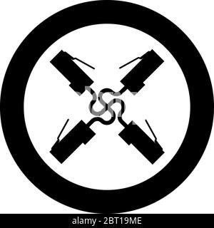 Vier Stecker rj 45 Kabel ethernet-Technologie Symbol im Kreis rund schwarz Farbe Vektor Illustration flach Stil einfaches Bild Stock Vektor