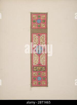 Entwurf für die bemalte Dekoration einer Wand aus Deckenpaneel monogrammed "CA", zweite Hälfte des 19. Jahrhunderts. Stockfoto