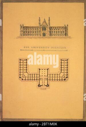 Entwurf für University of Michigan (Höhenlage und Plan), ca. 1838-39. Stockfoto