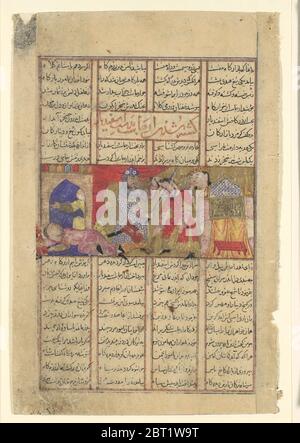 Isfandiyar Slays Arjasp, Folio aus einem Shahnama (Buch der Könige), ca. 1330-40. Stockfoto