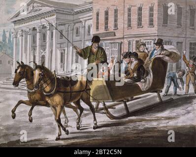 Winterszene in Philadelphia &#x2014;The Bank of the United States in the Background, 1811-ca. 1813. Stockfoto