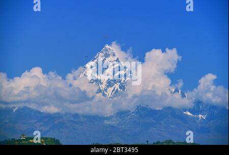 Machapuchare Berggipfel, Annapurna Massif bei Pokhara, Nepal Stockfoto