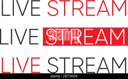 Satz von Live-Streaming-Symbolen. Rote Symbole und Tasten für Live-Streaming, Broadcasting, Online-Stream. Untere dritte Vorlage für tv, Shows, Filme und Live-Auftritte. Vektor Folge 10 Stock Vektor