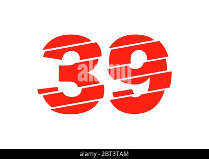 Moderne Vektorgrafiken In Rot Mit 39 Nummern. Numeral Vector Trendy Flat Line Style. Vector Elements Illustration Template für Web Design oder Greeti Stock Vektor